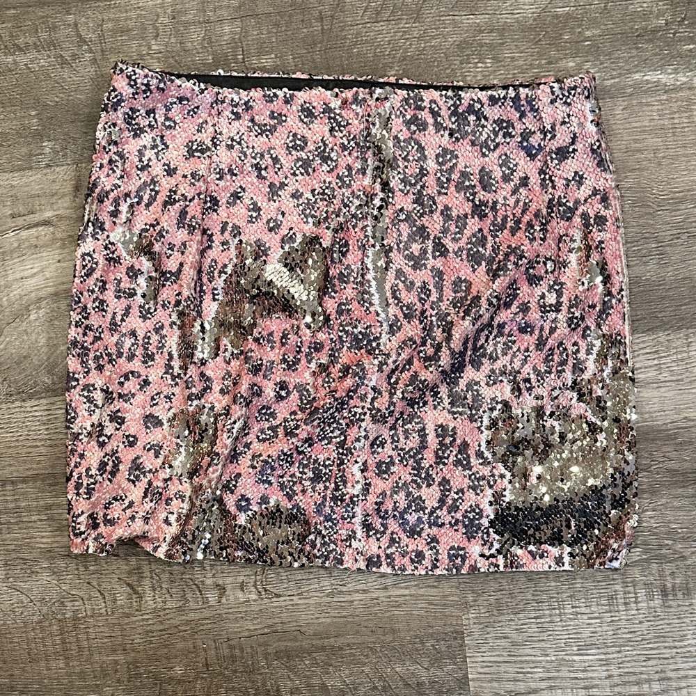 Free People Sequin Leopard Print Mini Skirt Size‎ 8 - Picture 4 of 7